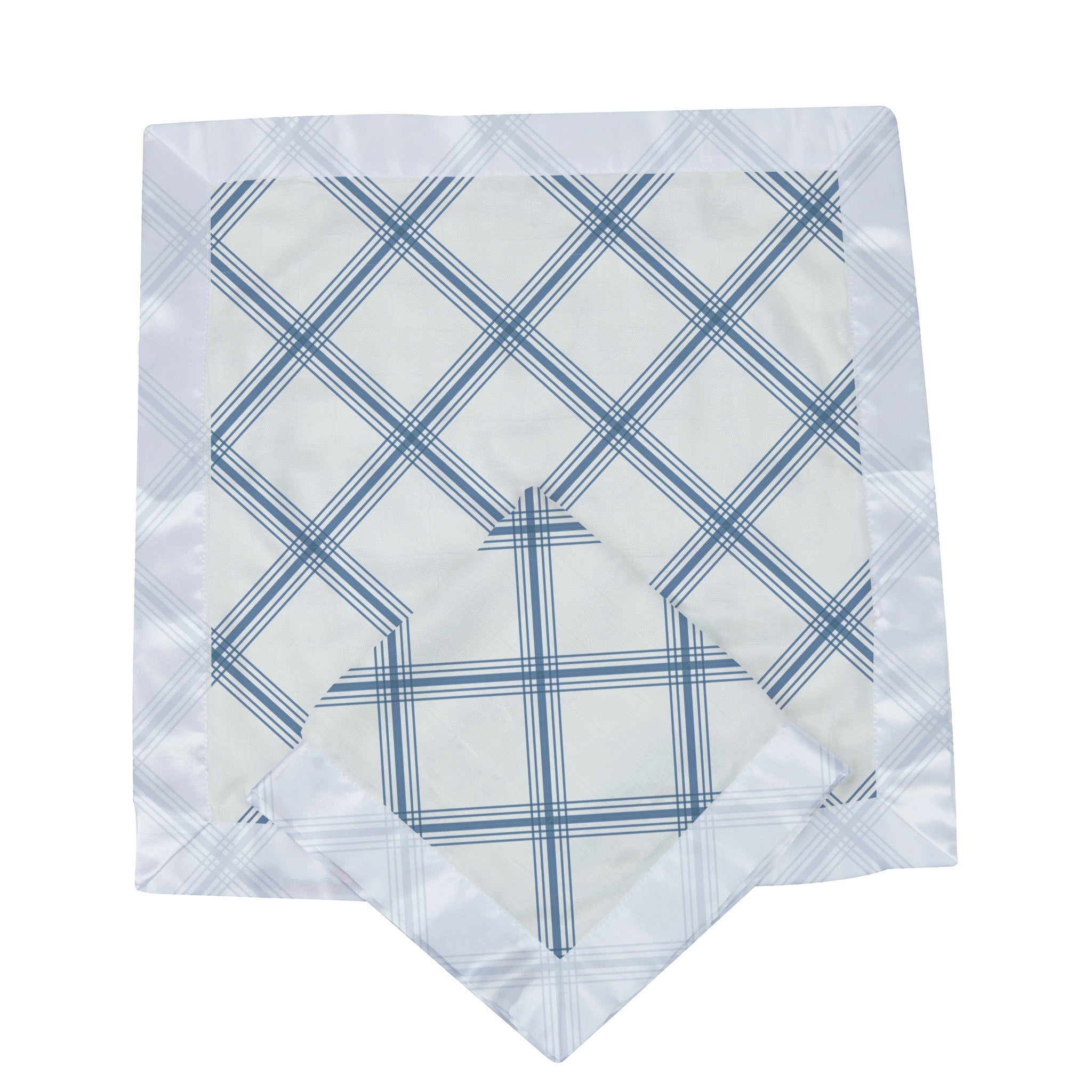 Blue Buffalo Check Plaid Newcastle Blankie made of soft natural cotton muslin, featuring a classic checkered pattern in blue.