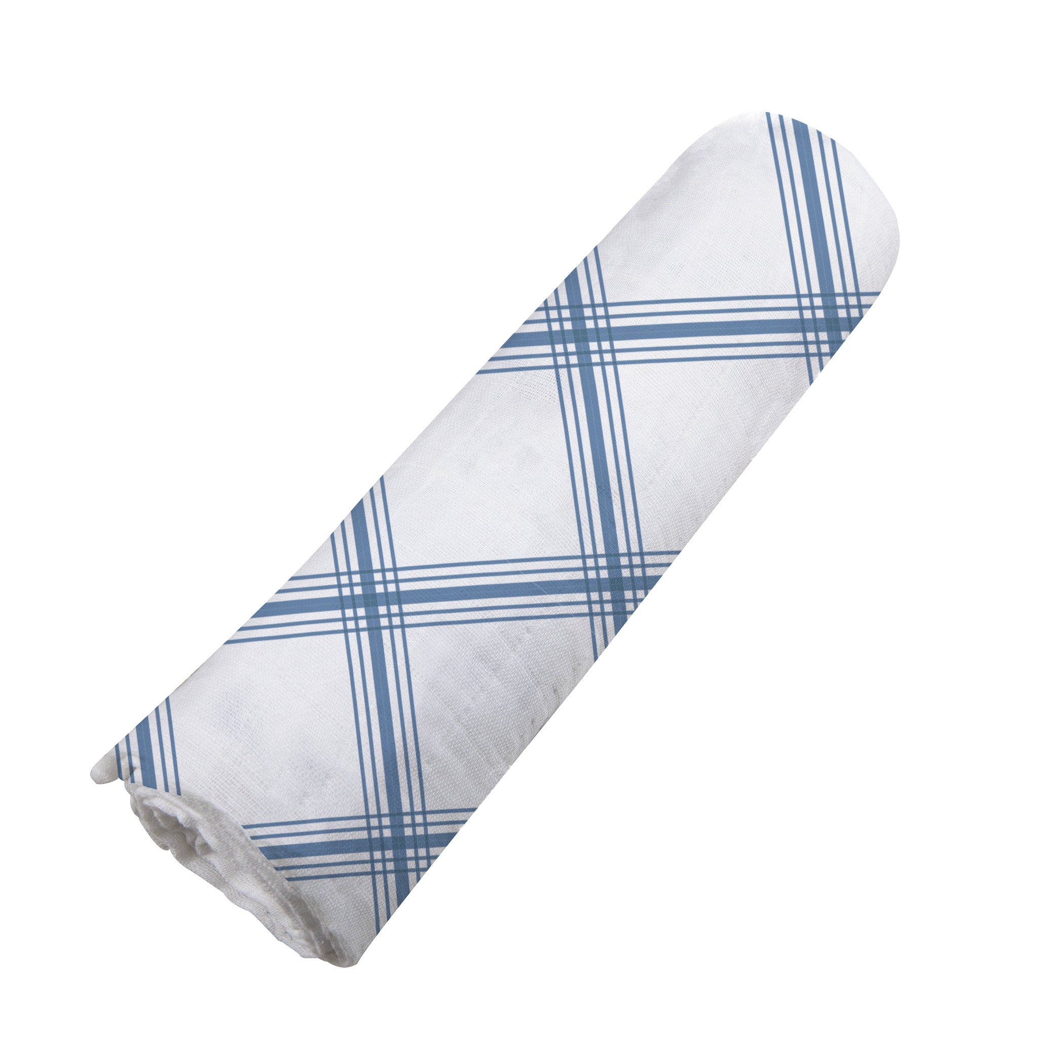 Blue Buffalo Check Plaid Swaddle made from 100% natural cotton muslin, featuring a stylish blue checkered pattern.