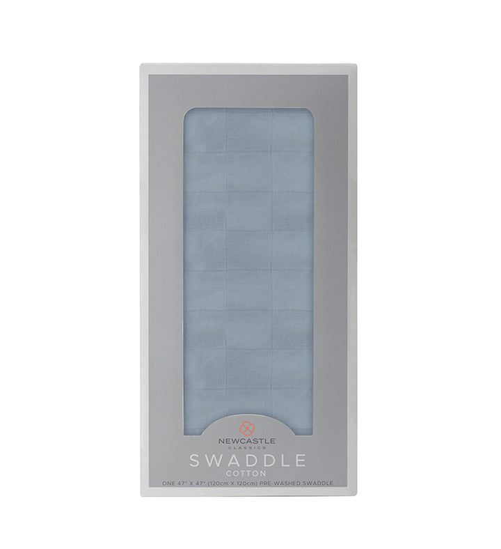 Blue Fog Cotton Swaddle made from 100% natural cotton muslin, featuring a soft and breathable design, perfect for swaddling and multi-use.