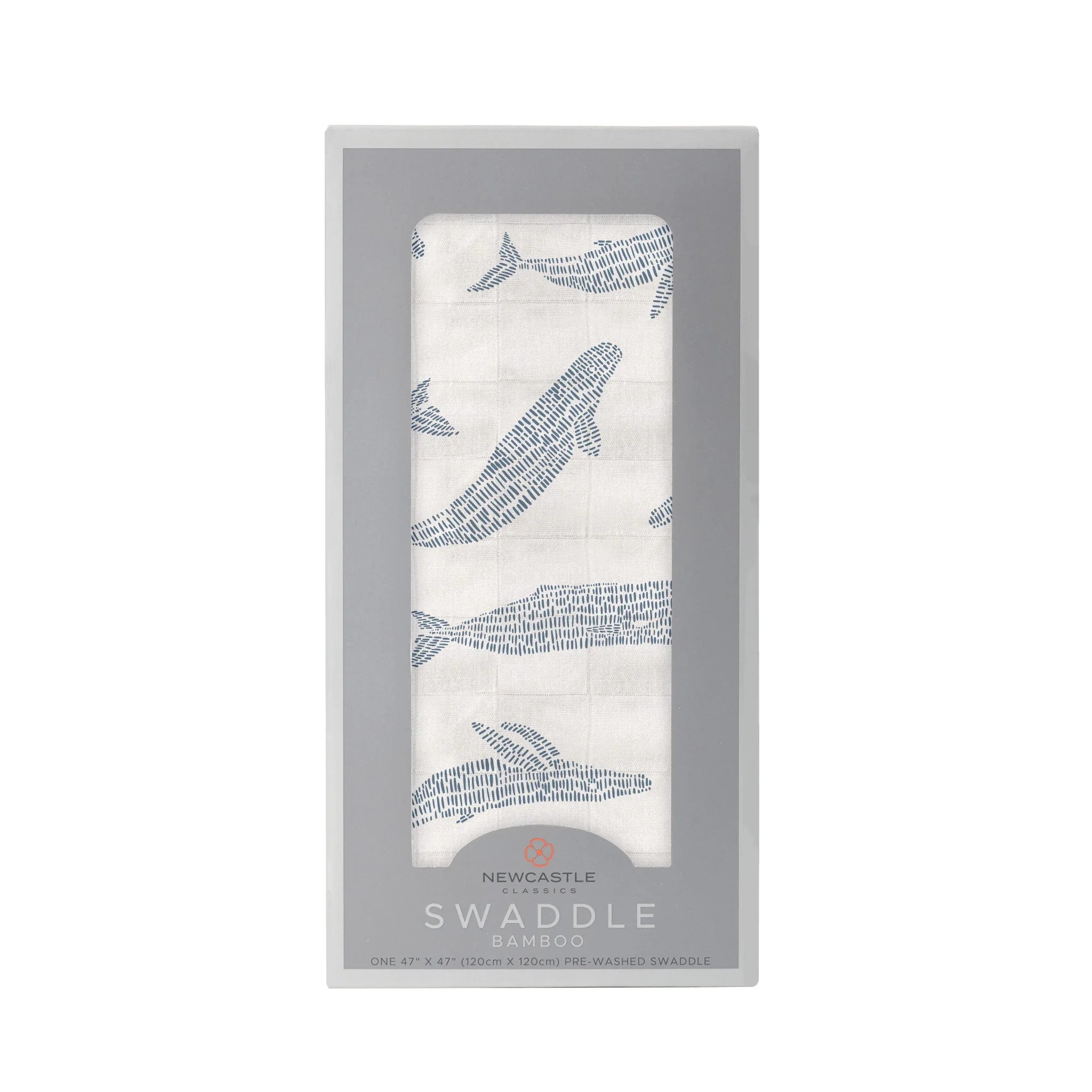 Blue Shadow Whales Bamboo Swaddle featuring a soft, breathable design with a whimsical whale pattern, perfect for swaddling and versatile use.