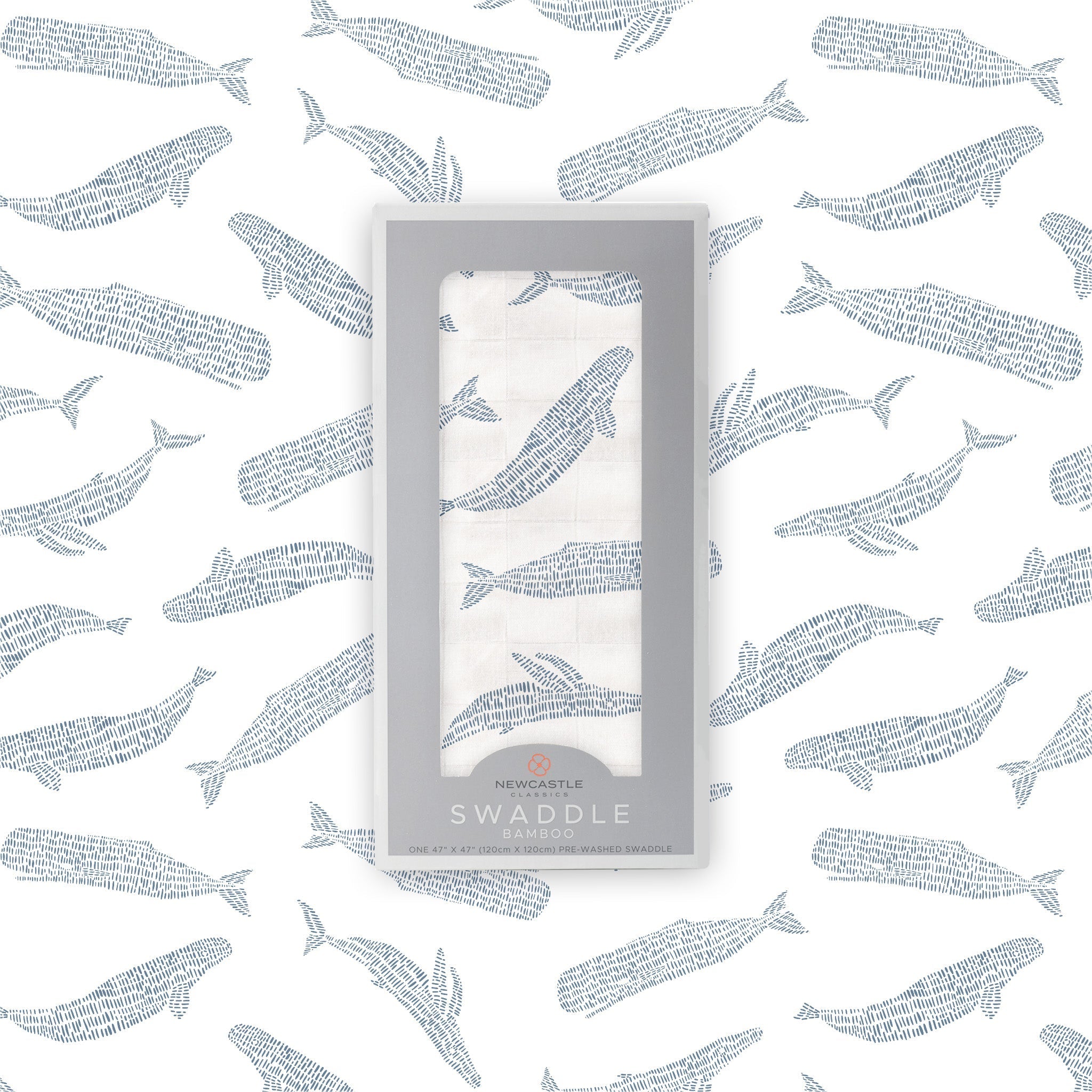 Blue Shadow Whales Bamboo Swaddle featuring a soft, breathable design with a whimsical whale pattern, perfect for swaddling and versatile use.