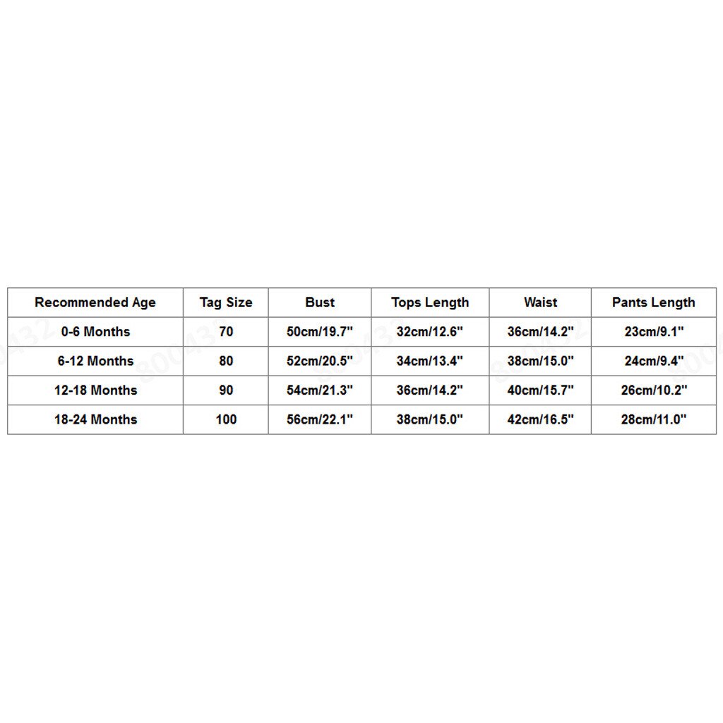 Baby clothing measurement size chart.