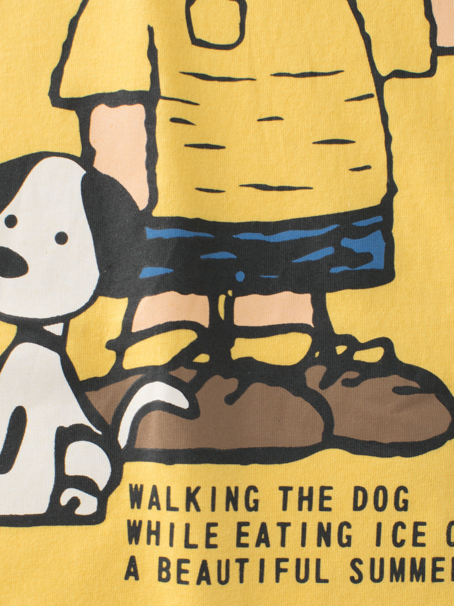 Boys’ Dogs Cartoon Print T-Shirt in vibrant yellow, featuring a playful dog design, perfect for summer wear.