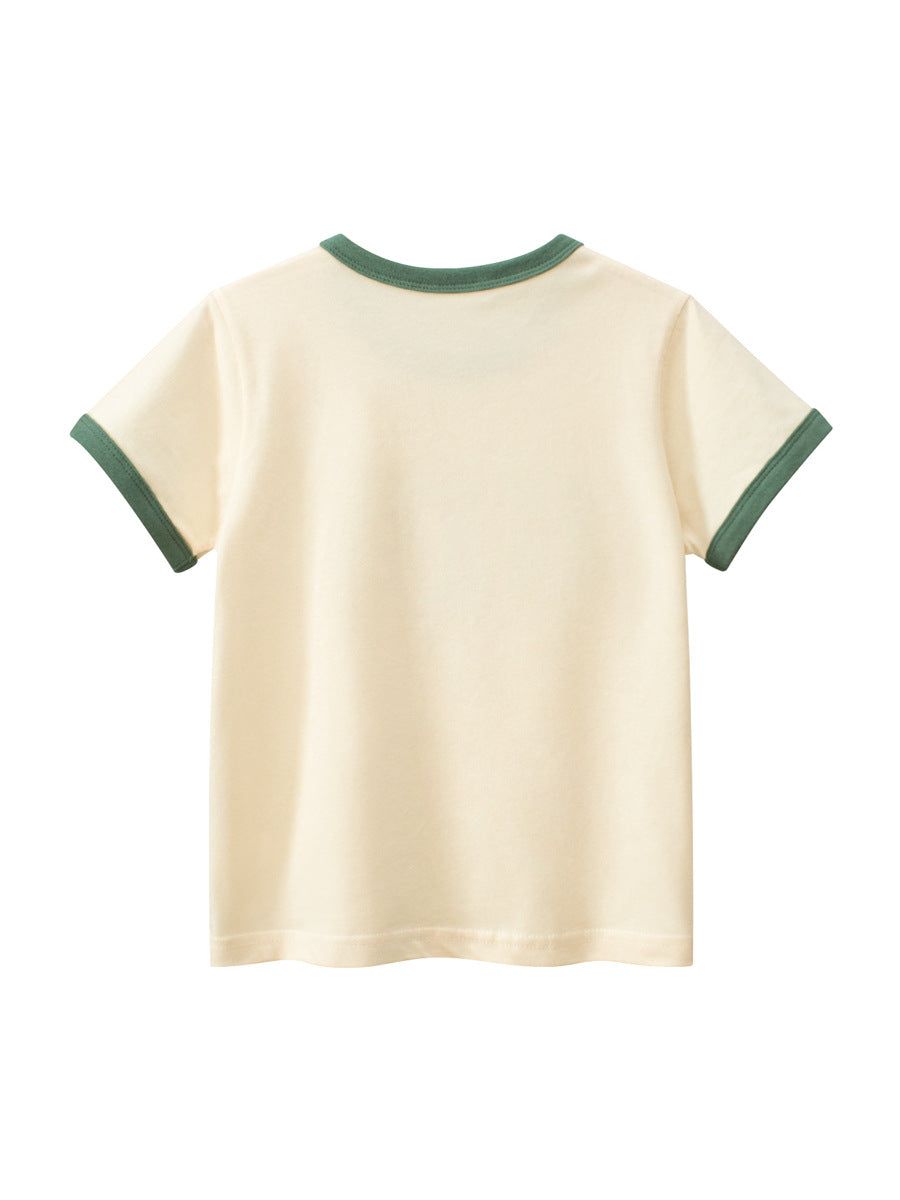 Boys’ Letters Print T-Shirt in apricot color, made of cotton, featuring a playful letters design, perfect for summer wear.