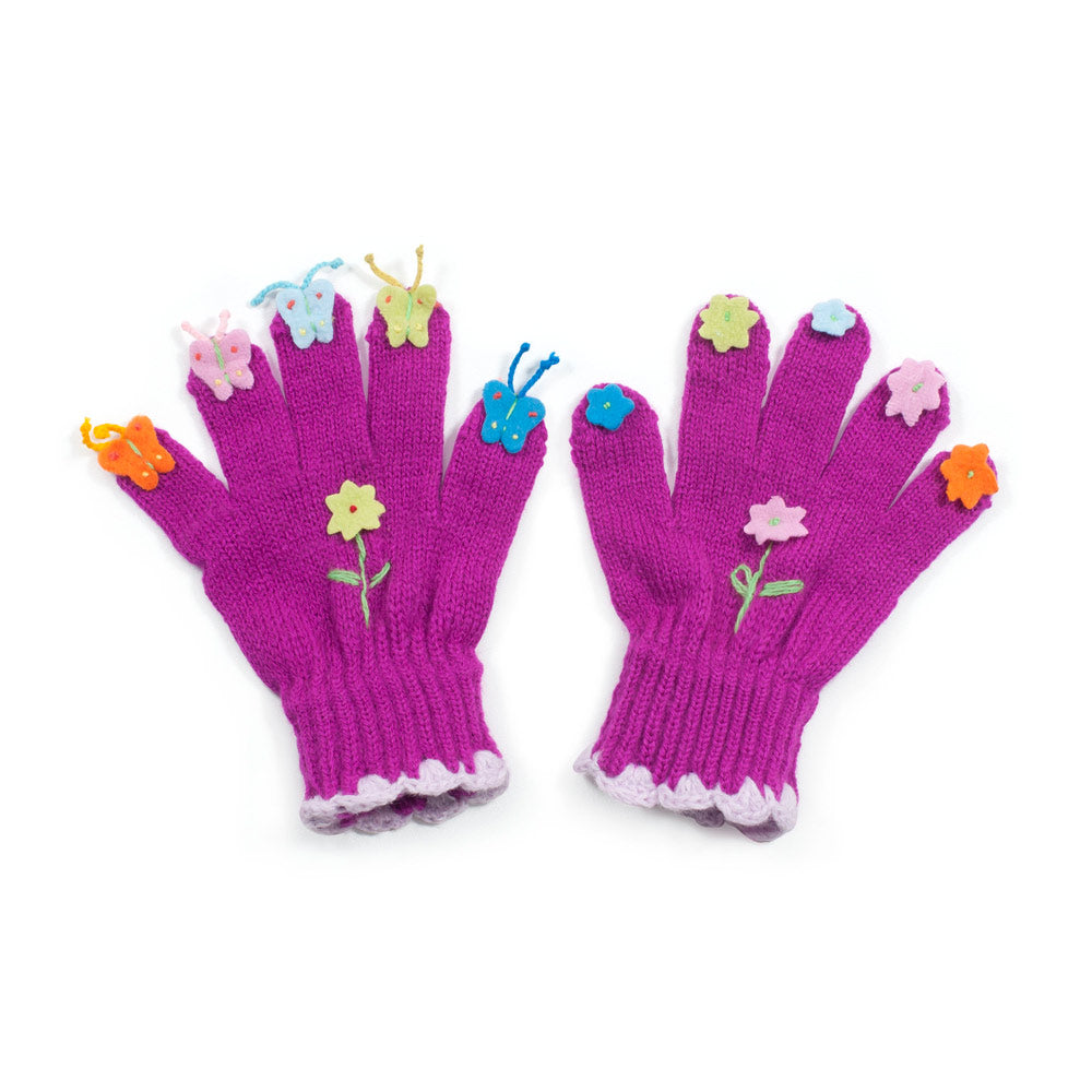 Colorful Butterfly Gloves designed for children, featuring butterfly puppet design with flowers and antennae.