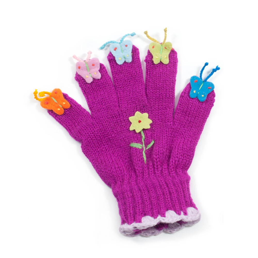 Colorful Butterfly Gloves designed for children, featuring butterfly puppet design with flowers and antennae.