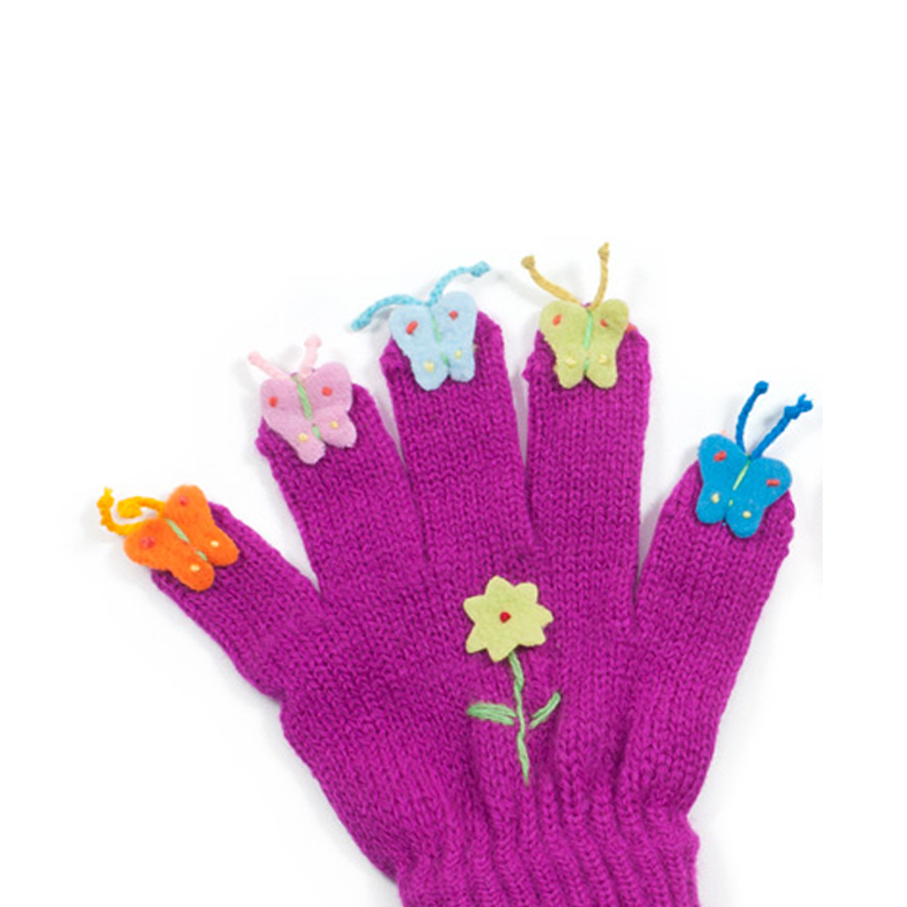 Colorful Butterfly Gloves designed for children, featuring butterfly puppet design with flowers and antennae.