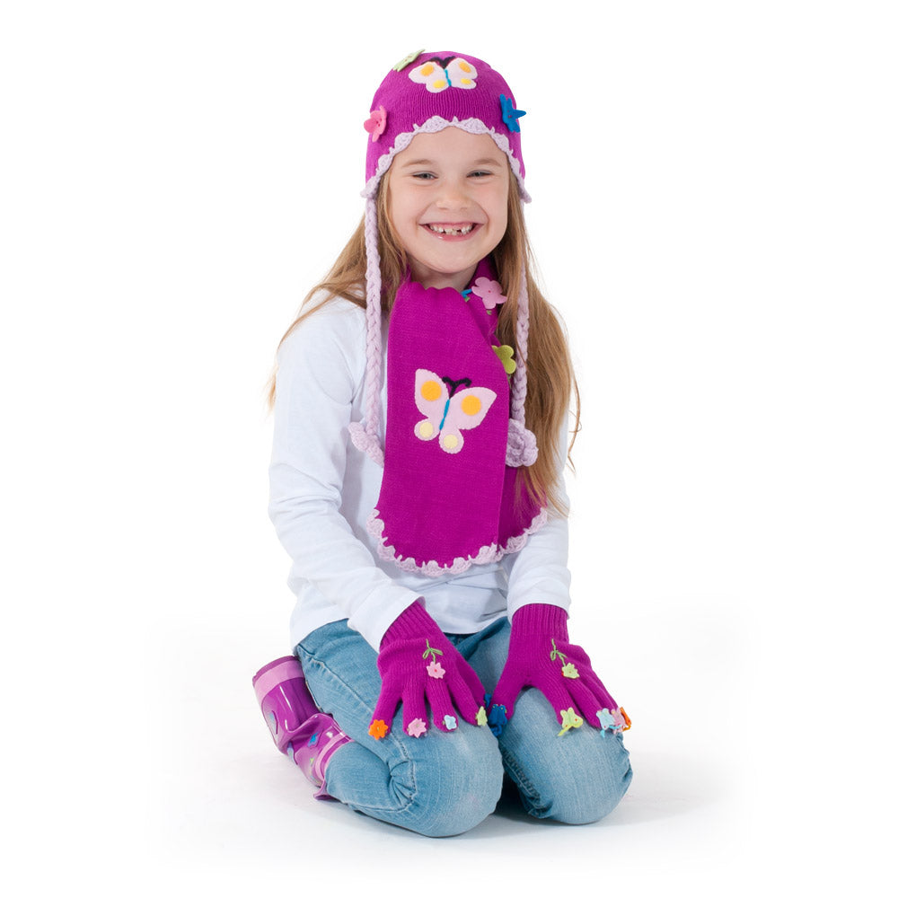 Colorful Butterfly Gloves designed for children, featuring butterfly puppet design with flowers and antennae.