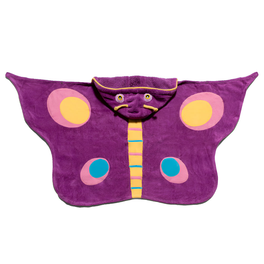 Kidorable Butterfly Towel featuring a colorful butterfly design with a hood, made of soft cotton, perfect for kids after bath or beach.