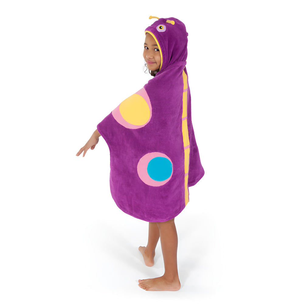 Kidorable Butterfly Towel featuring a colorful butterfly design with a hood, made of soft cotton, perfect for kids after bath or beach.