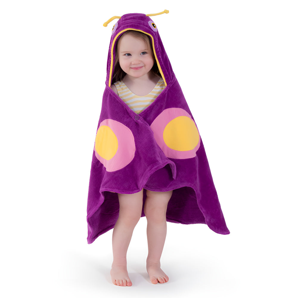 Kidorable Butterfly Towel featuring a colorful butterfly design with a hood, made of soft cotton, perfect for kids after bath or beach.