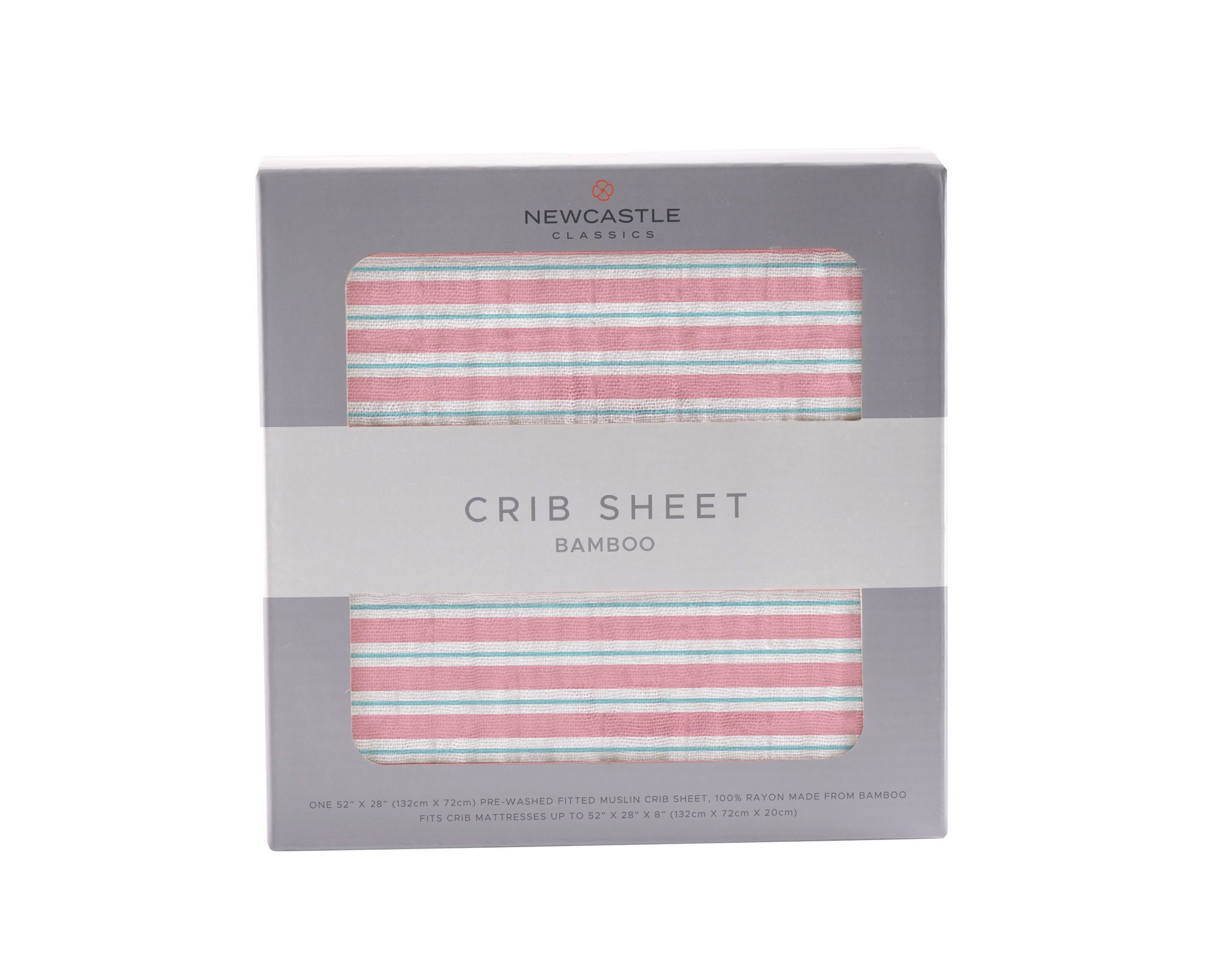 Candy Stripe Bamboo Muslin Crib Sheet featuring soft, breathable fabric with a playful candy stripe design, perfect for a baby's crib.