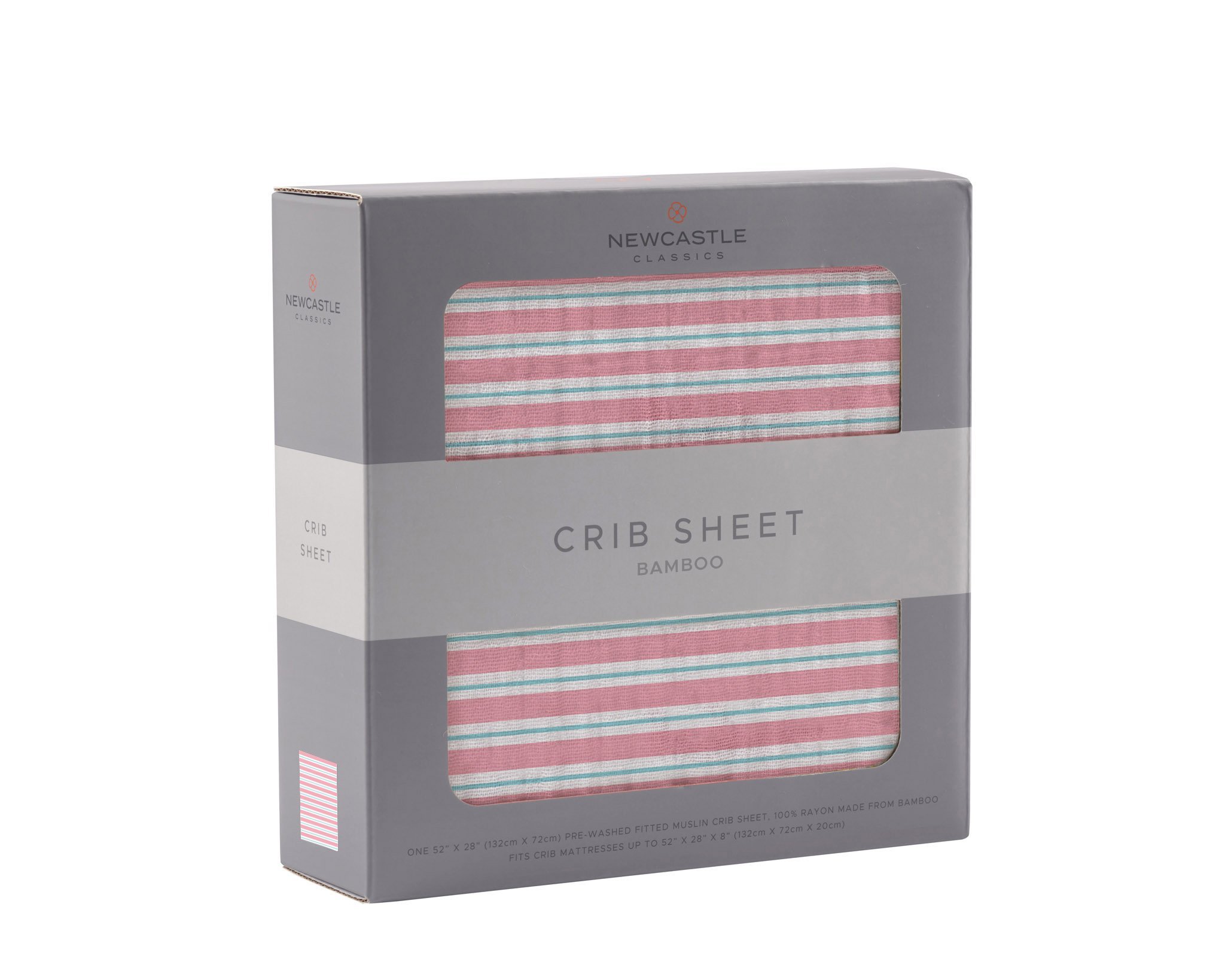 Candy Stripe Bamboo Muslin Crib Sheet featuring soft, breathable fabric with a playful candy stripe design, perfect for a baby's crib.