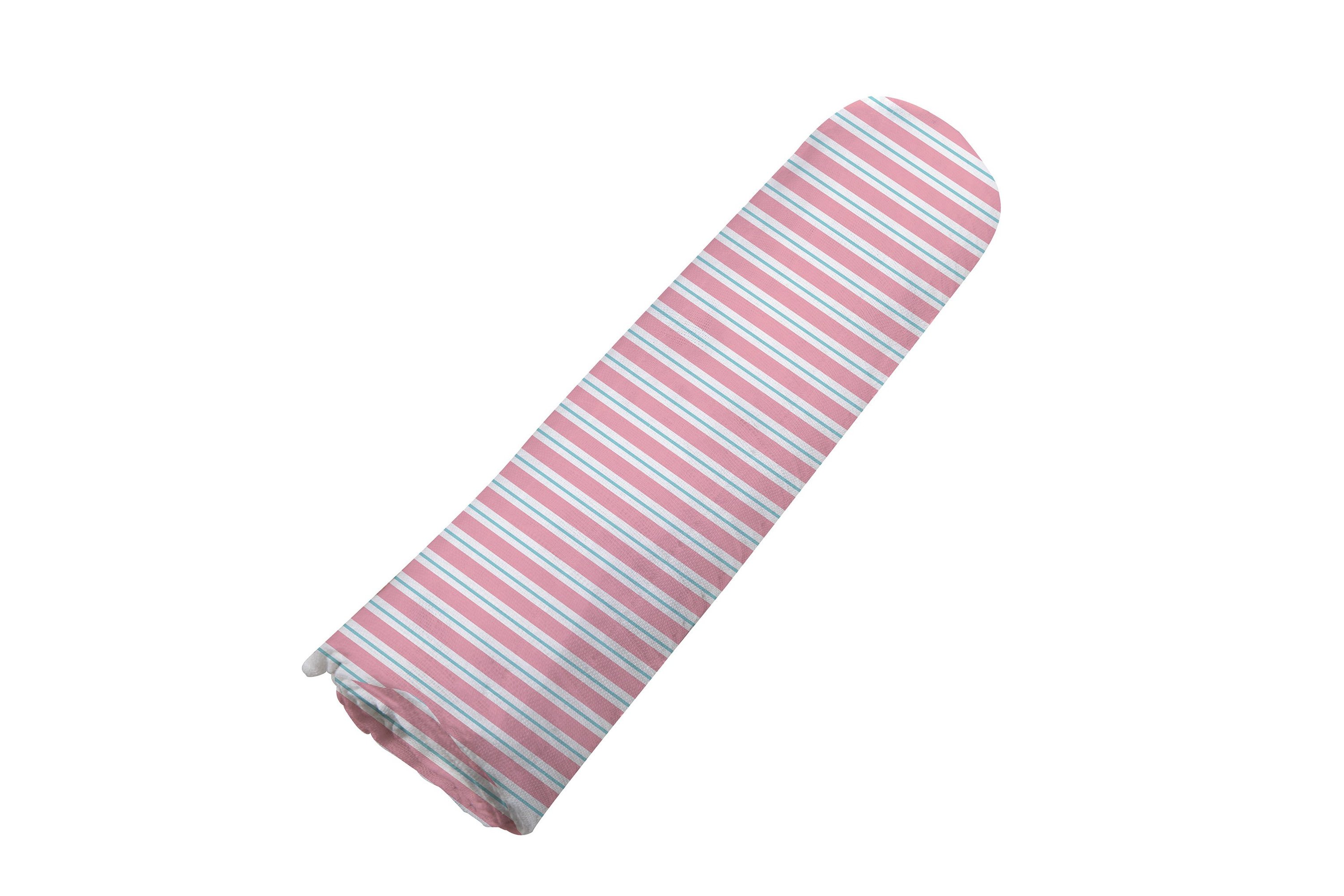 Candy Stripe Bamboo Muslin Swaddle in soft pastel colors, showcasing its breathable fabric and generous size, perfect for swaddling babies.