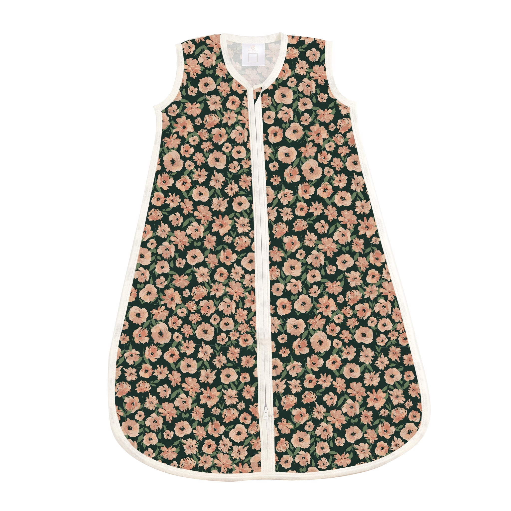 Canyon Sunset Flowers Sleep Sack, a lightweight sleeveless wearable blanket for babies, featuring a floral design and a downward zipper.