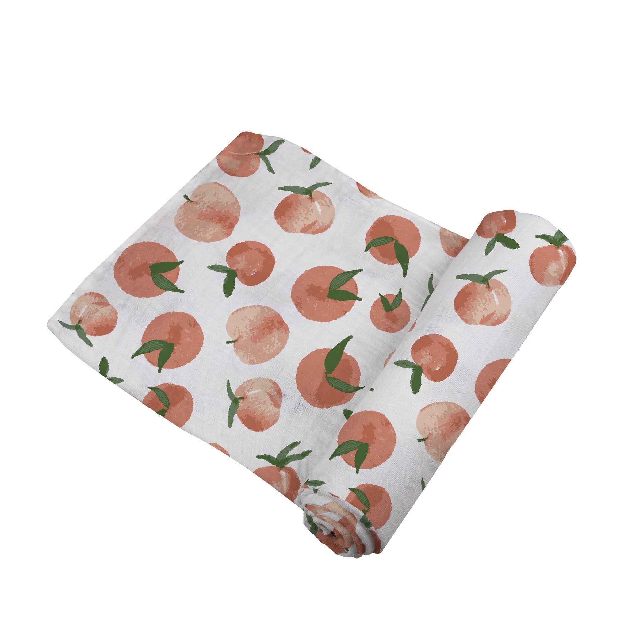 Carnelian Peaches Swaddle made from soft bamboo muslin, featuring a peach color and generous size for versatile use.