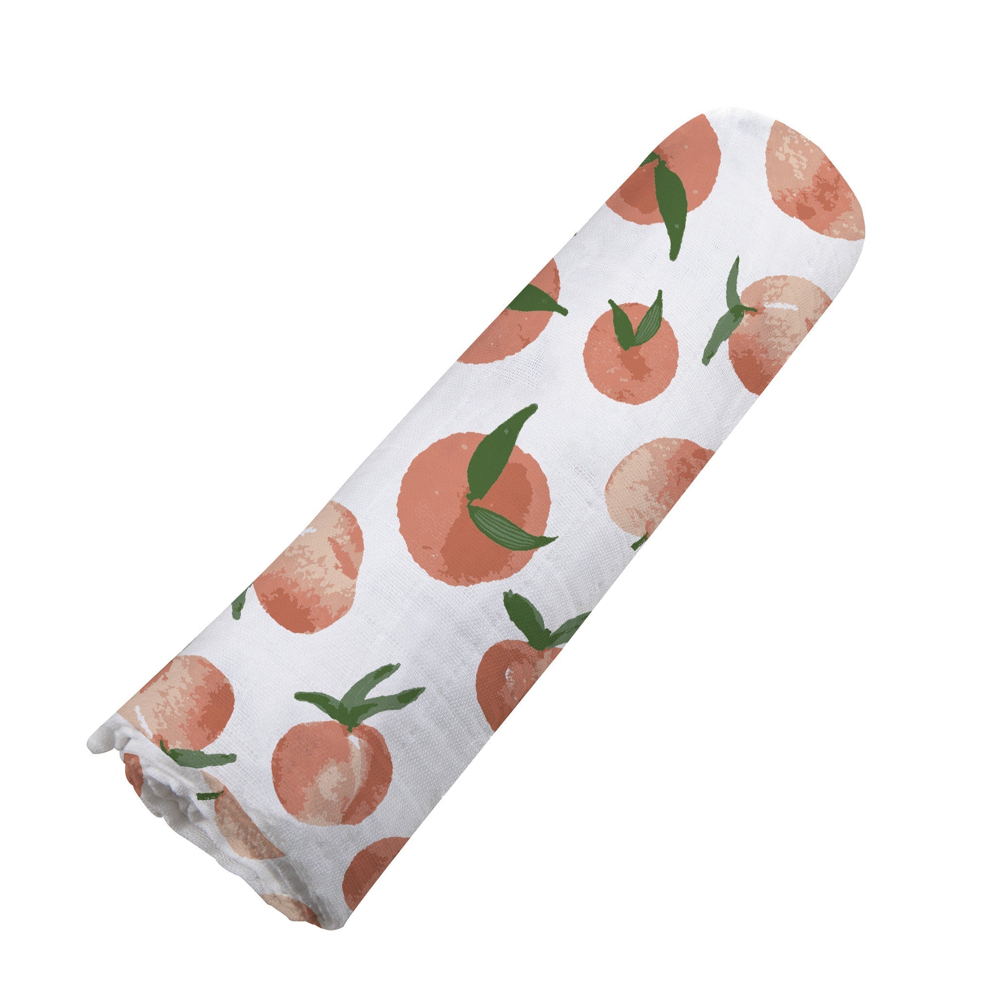 Carnelian Peaches Swaddle made from soft bamboo muslin, featuring a peach color and generous size for versatile use.