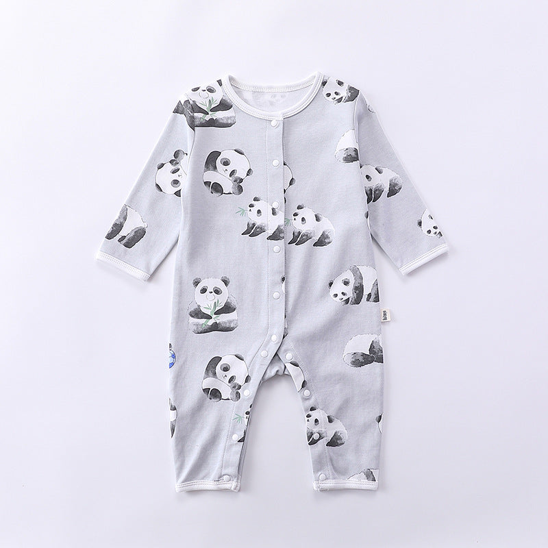 A collection of Cartoon Graphic Crewneck Comfy Rompers in various colors and playful designs for babies.