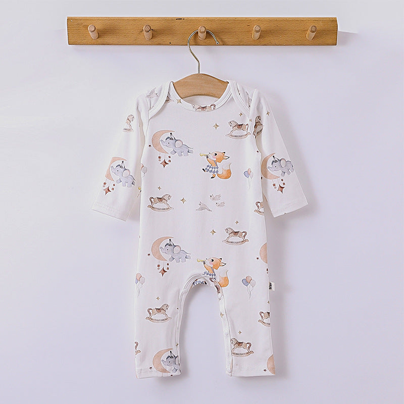 Cartoon Pattern Soft Cotton Sleeper Romper in white and green with floral design, suitable for baby girls and boys.