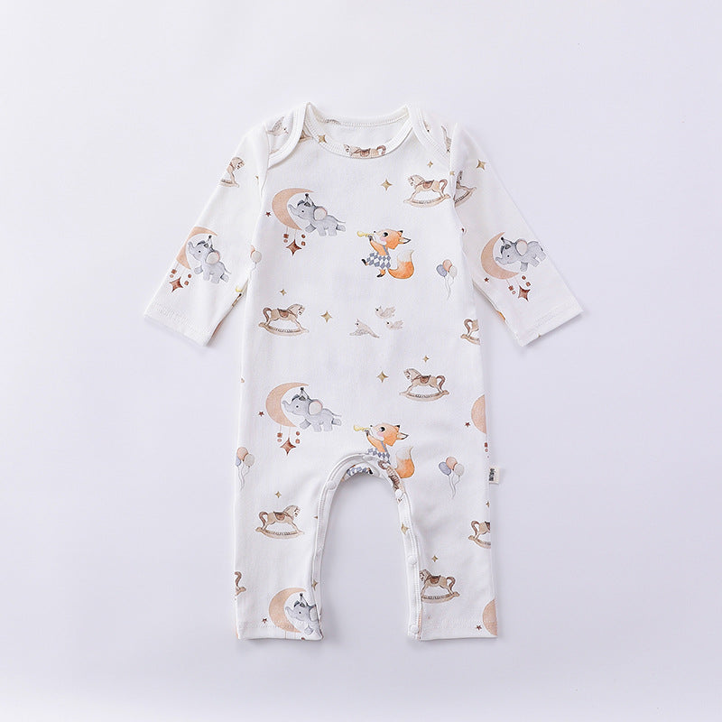 Cartoon Pattern Soft Cotton Sleeper Romper in white and green with floral design, suitable for baby girls and boys.