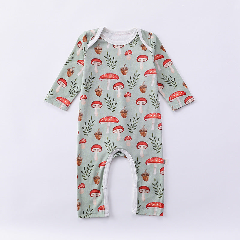 Cartoon Pattern Soft Cotton Sleeper Romper in white and green with floral design, suitable for baby girls and boys.