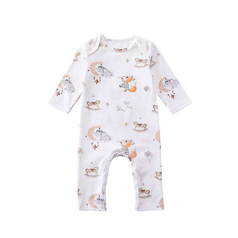 Cartoon Pattern Soft Cotton Sleeper Romper in white and green with floral design, suitable for baby girls and boys.