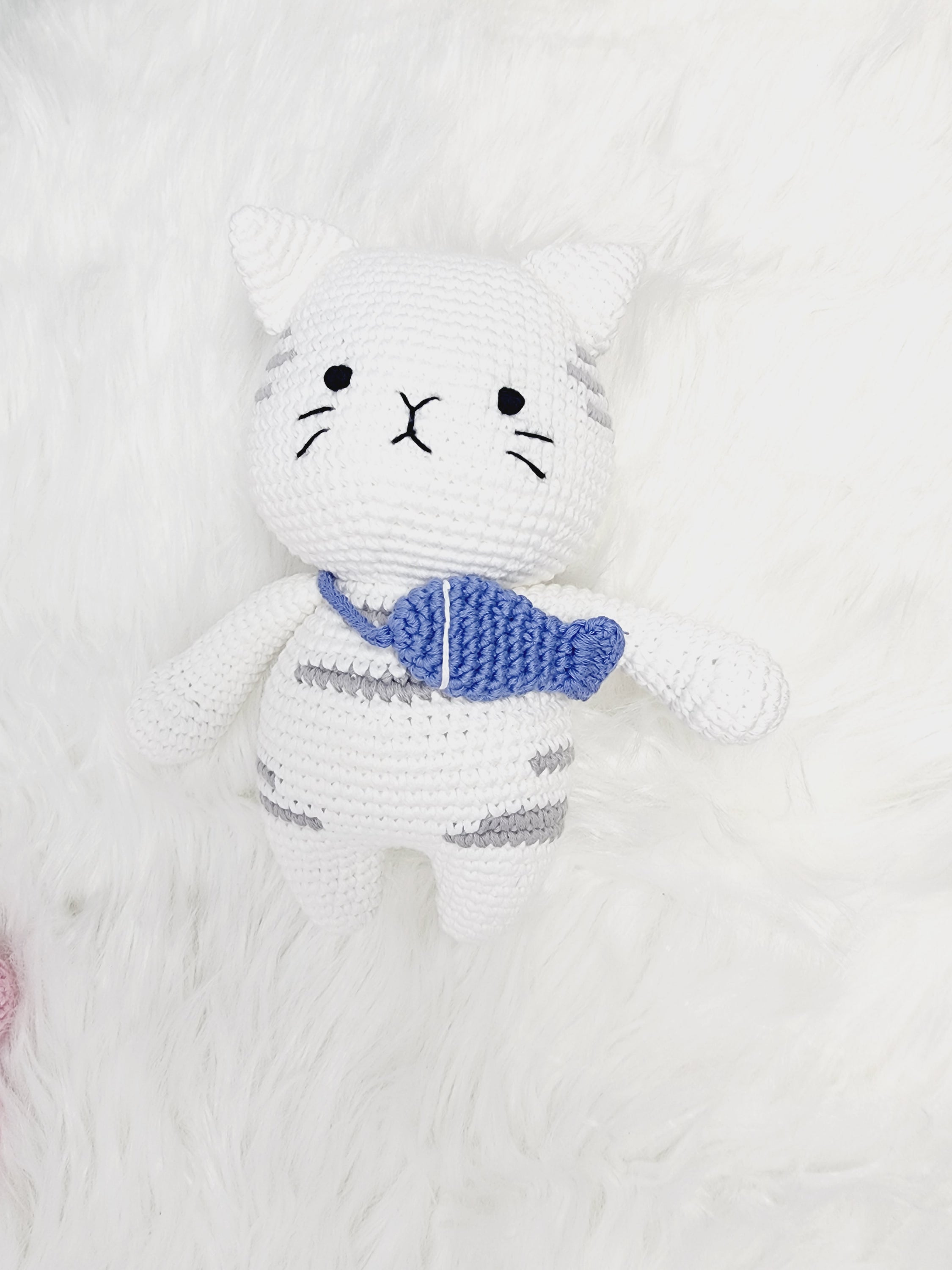 Handmade Cat Crochet Amigurumi Kitty Cat made from 100% cotton yarn, featuring a soft texture and adorable design, perfect for cuddling.