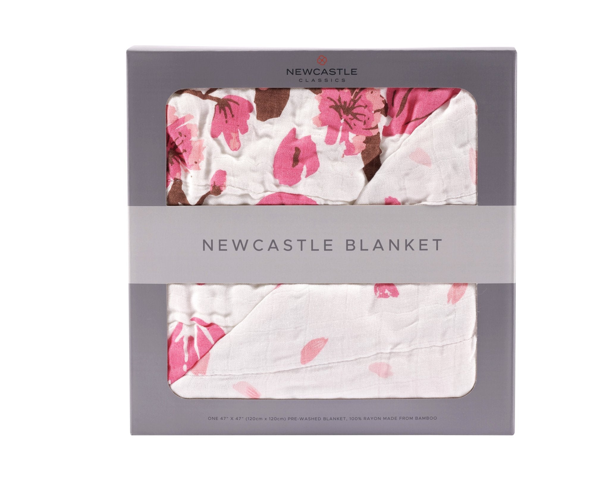 Cherry Blossom Bamboo Muslin Newcastle Blanket featuring a soft, breathable design with a beautiful cherry blossom pattern, perfect for kids.