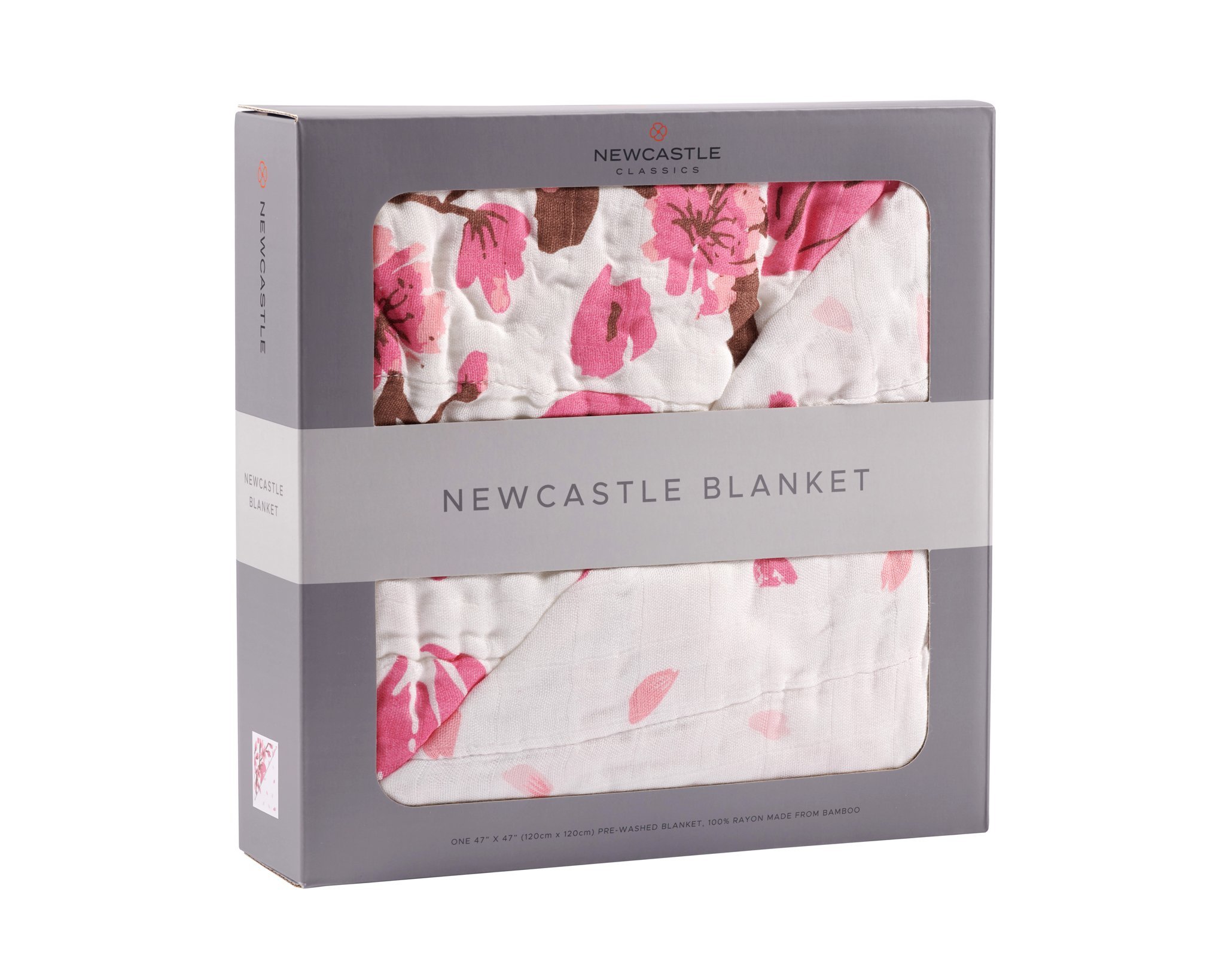 Cherry Blossom Bamboo Muslin Newcastle Blanket featuring a soft, breathable design with a beautiful cherry blossom pattern, perfect for kids.