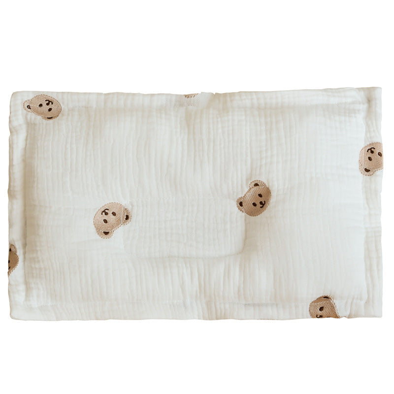 Children Molded Pillow in pink, green, and brown colors, made of soft gauze cotton with embroidered patterns.