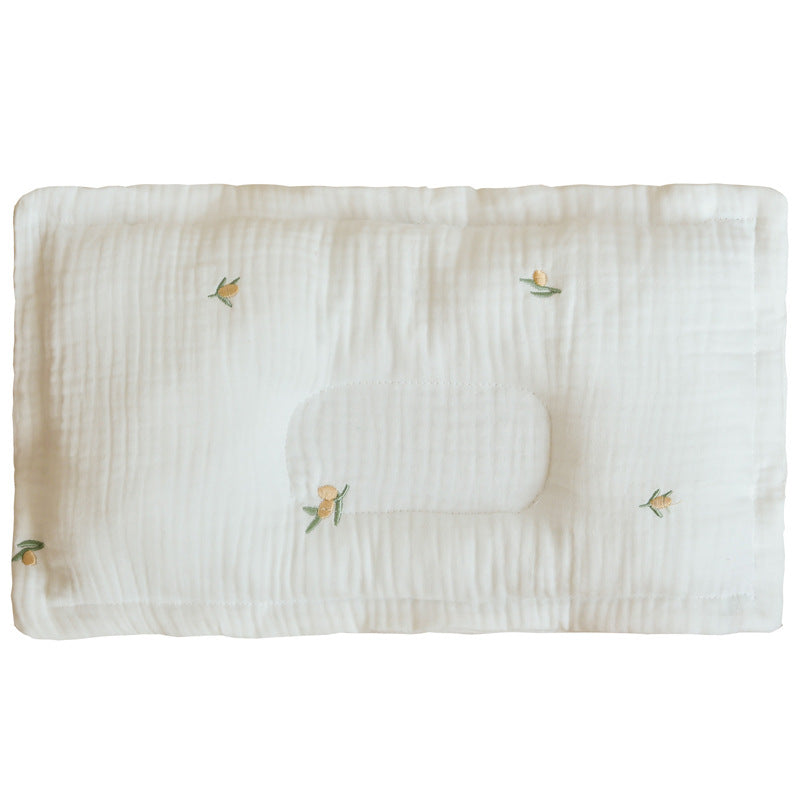 Children Molded Pillow in pink, green, and brown colors, made of soft gauze cotton with embroidered patterns.