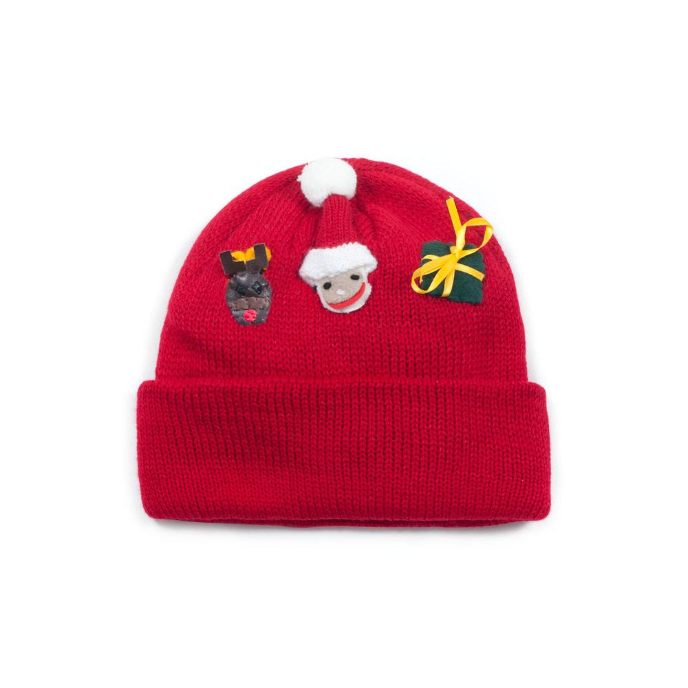 A cozy Christmas Knit Hat made from lightweight acrylic, featuring a festive design perfect for winter celebrations.