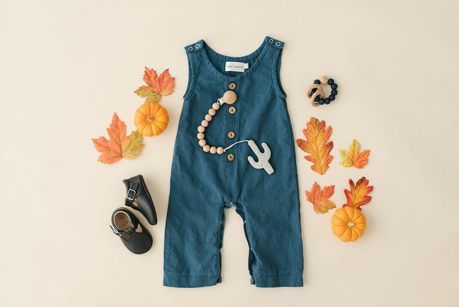 Cobalt Linen Basic Romper for babies, featuring diaper snaps and a stylish design, perfect for any occasion.