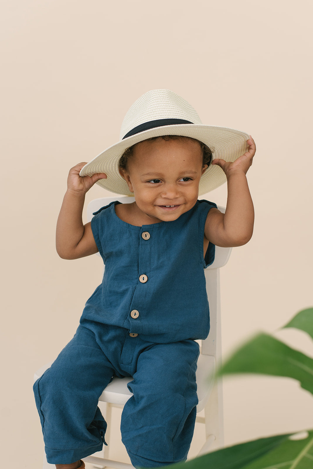 Cobalt Linen Basic Romper for babies, featuring diaper snaps and a stylish design, perfect for any occasion.