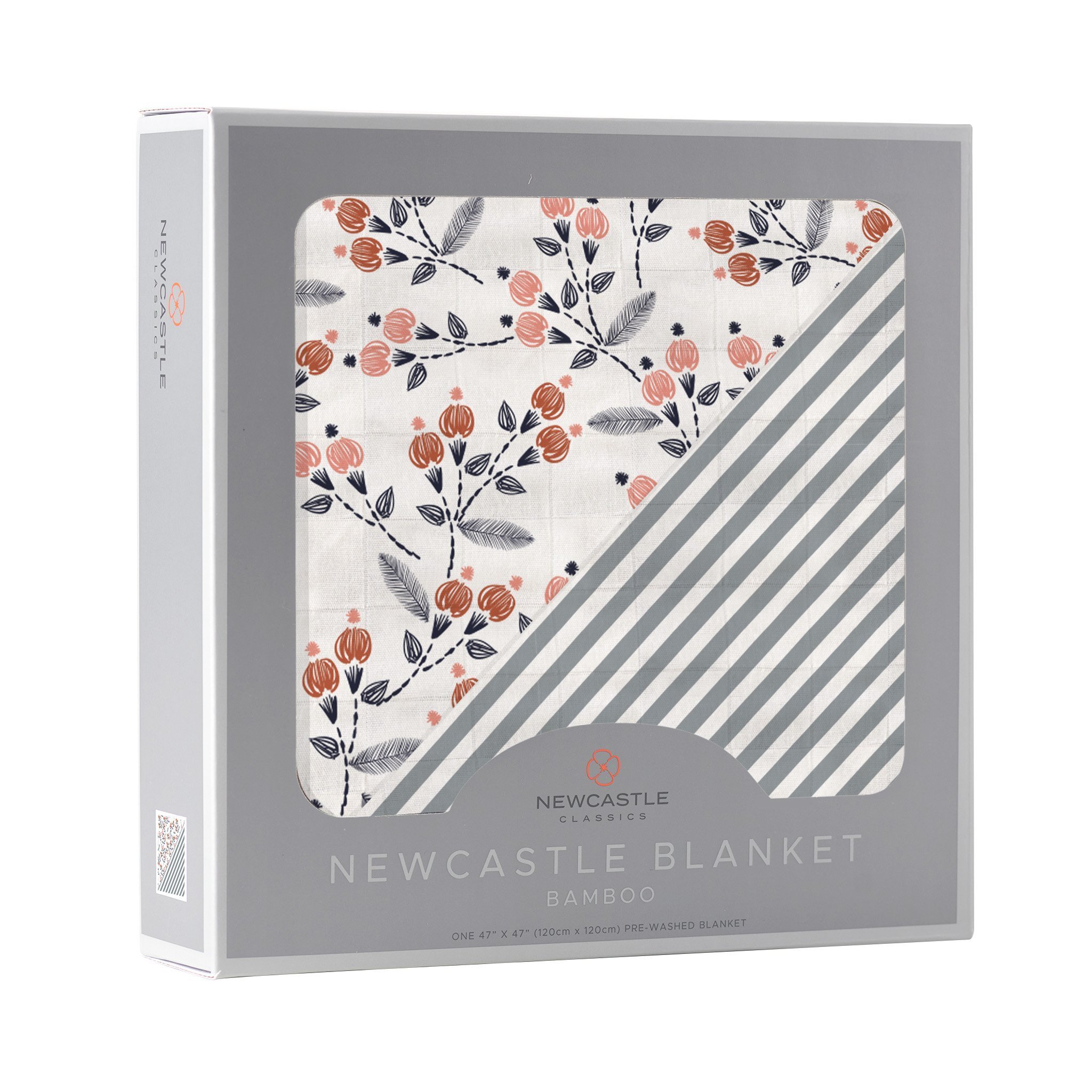 Dahlia Floral and Finley Stripe Bamboo Muslin Newcastle Blanket, showcasing its soft texture and stylish design.