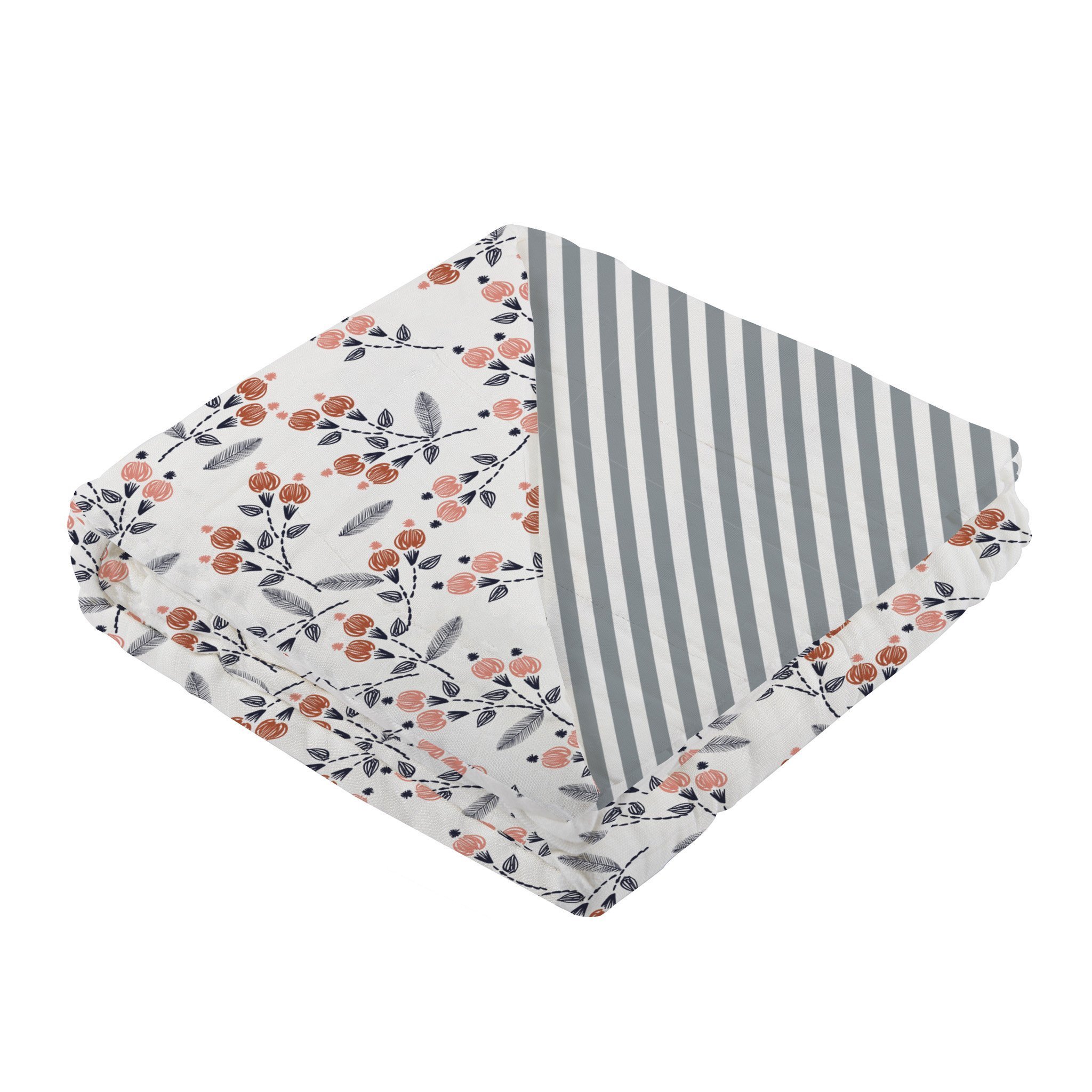 Dahlia Floral and Finley Stripe Bamboo Muslin Newcastle Blanket, showcasing its soft texture and stylish design.