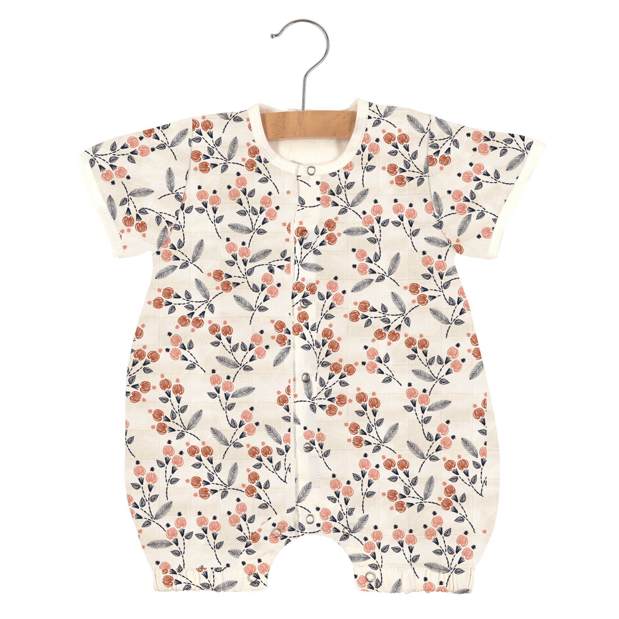 Dahlia Floral Bamboo Newcastle Mini Romper featuring a floral design, soft bamboo fabric, and snap closures for easy dressing.