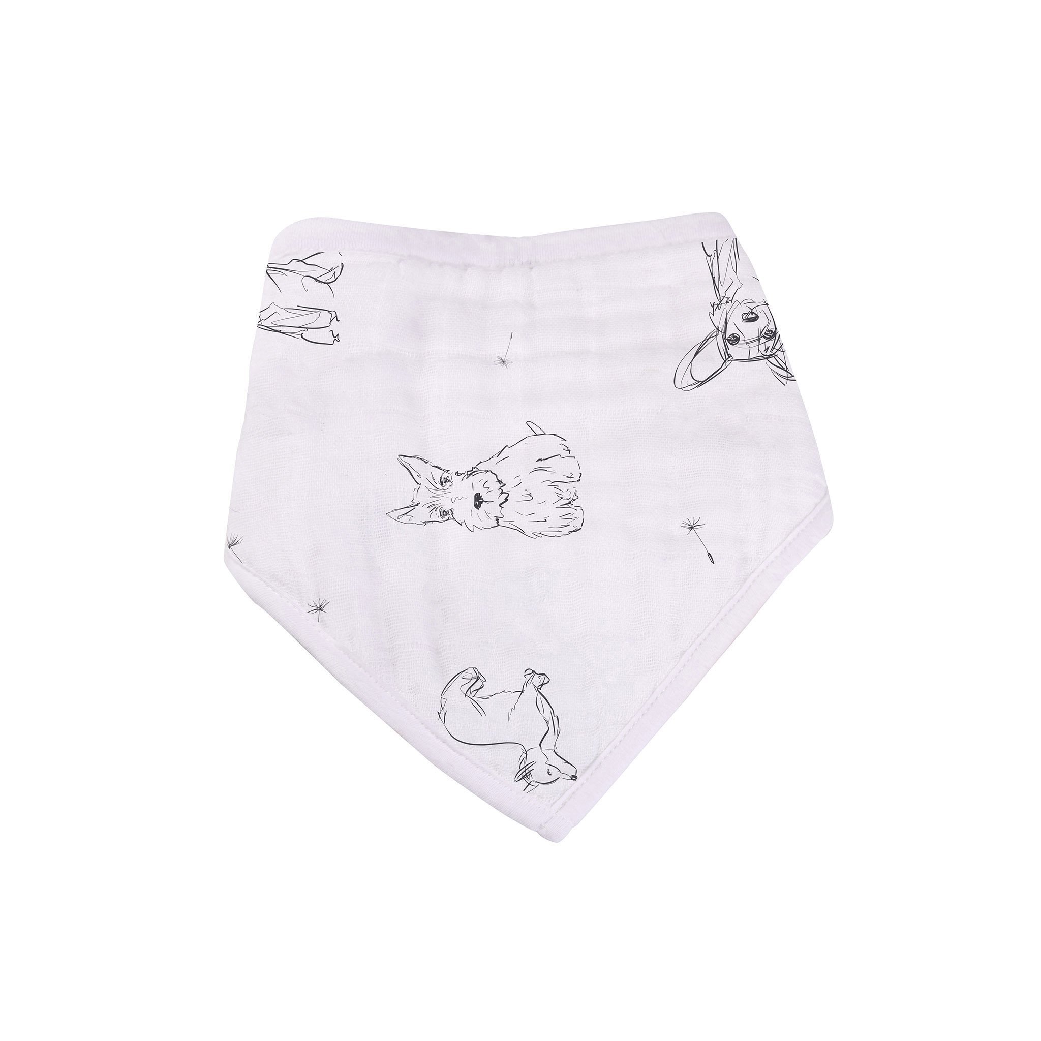 Dandelions Bamboo Bandana Bibs 4PK featuring soft, absorbent bamboo muslin in stylish designs with snap closures.