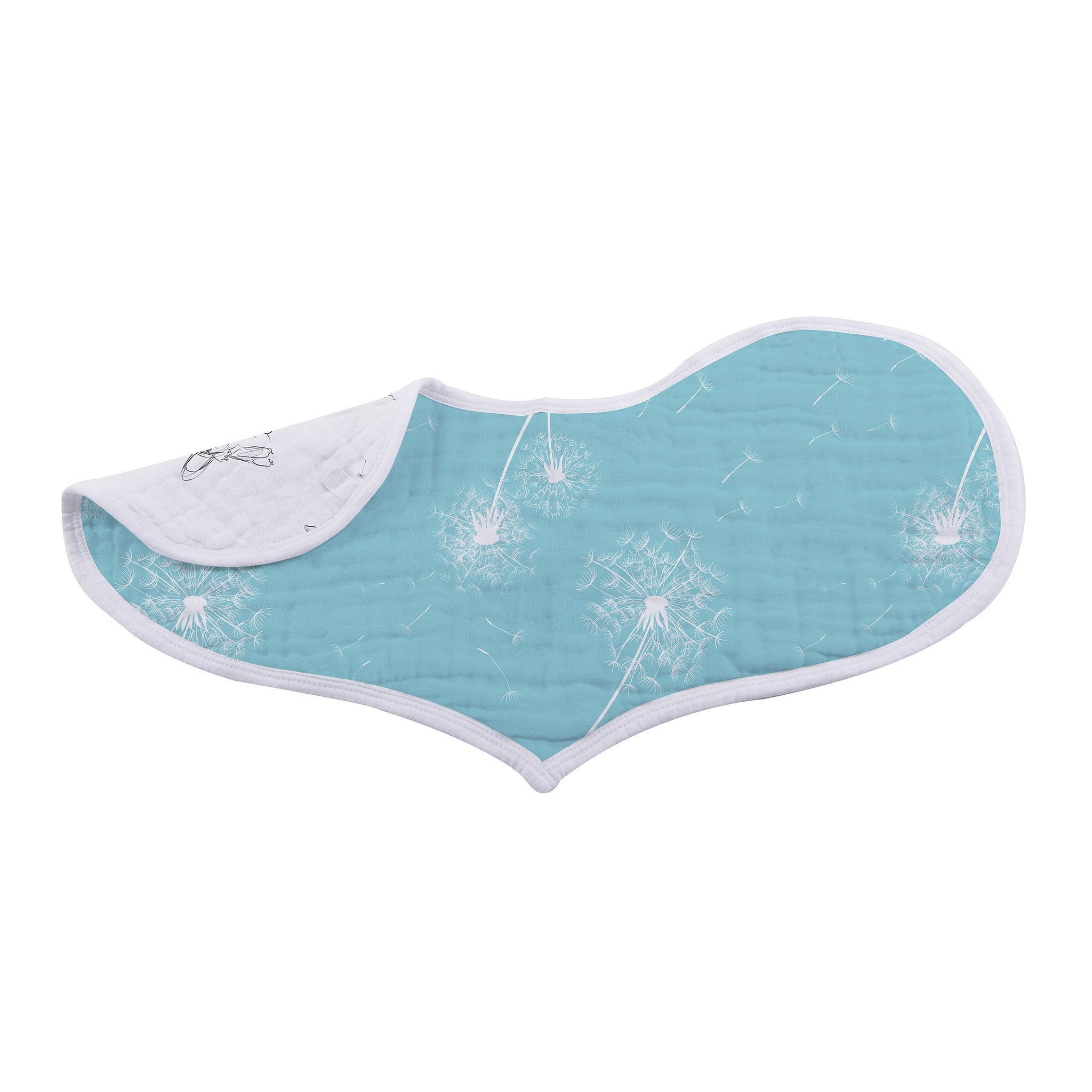 Dandelions Bamboo Heart Bib 2PK featuring soft bamboo muslin fabric with a stylish heart design and snap closure.