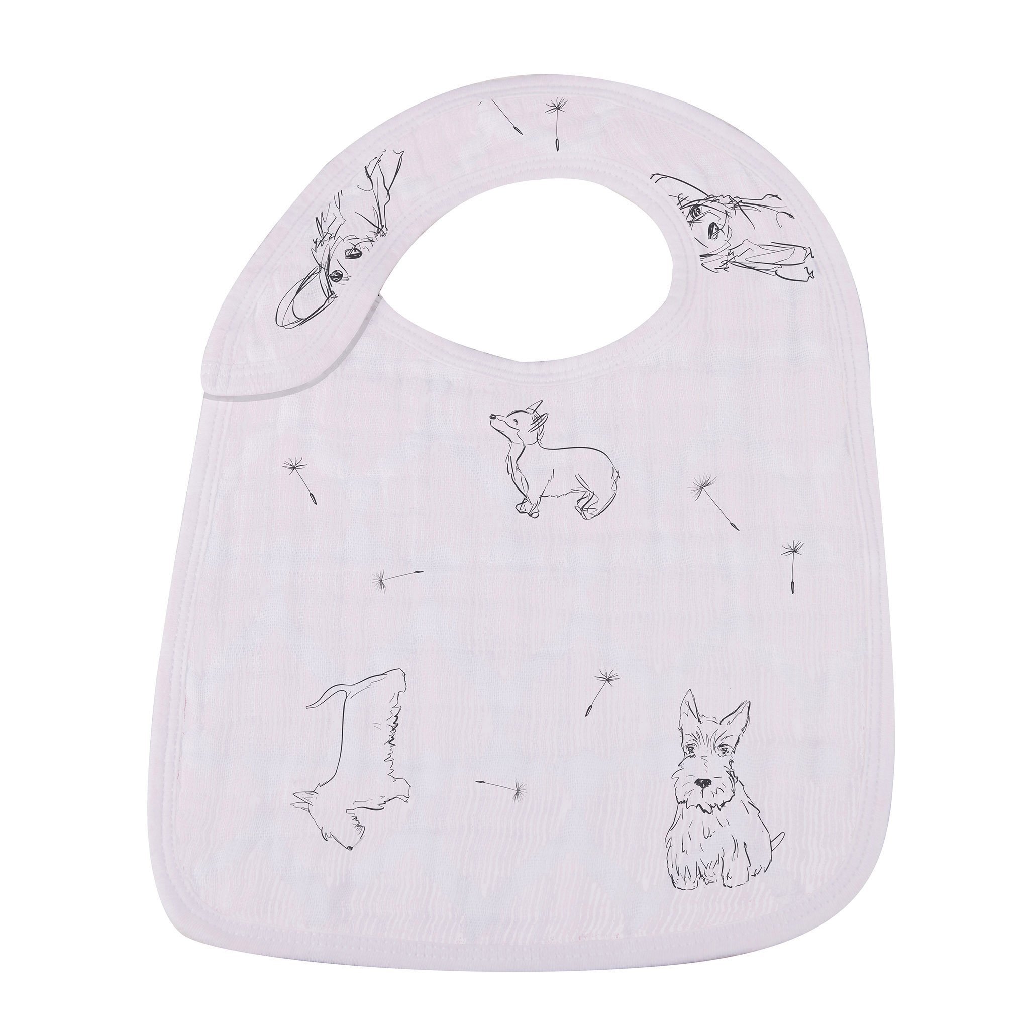 Dandelions Bamboo Muslin Snap Bibs 3PK featuring soft, absorbent fabric and three snap closures for a perfect fit.