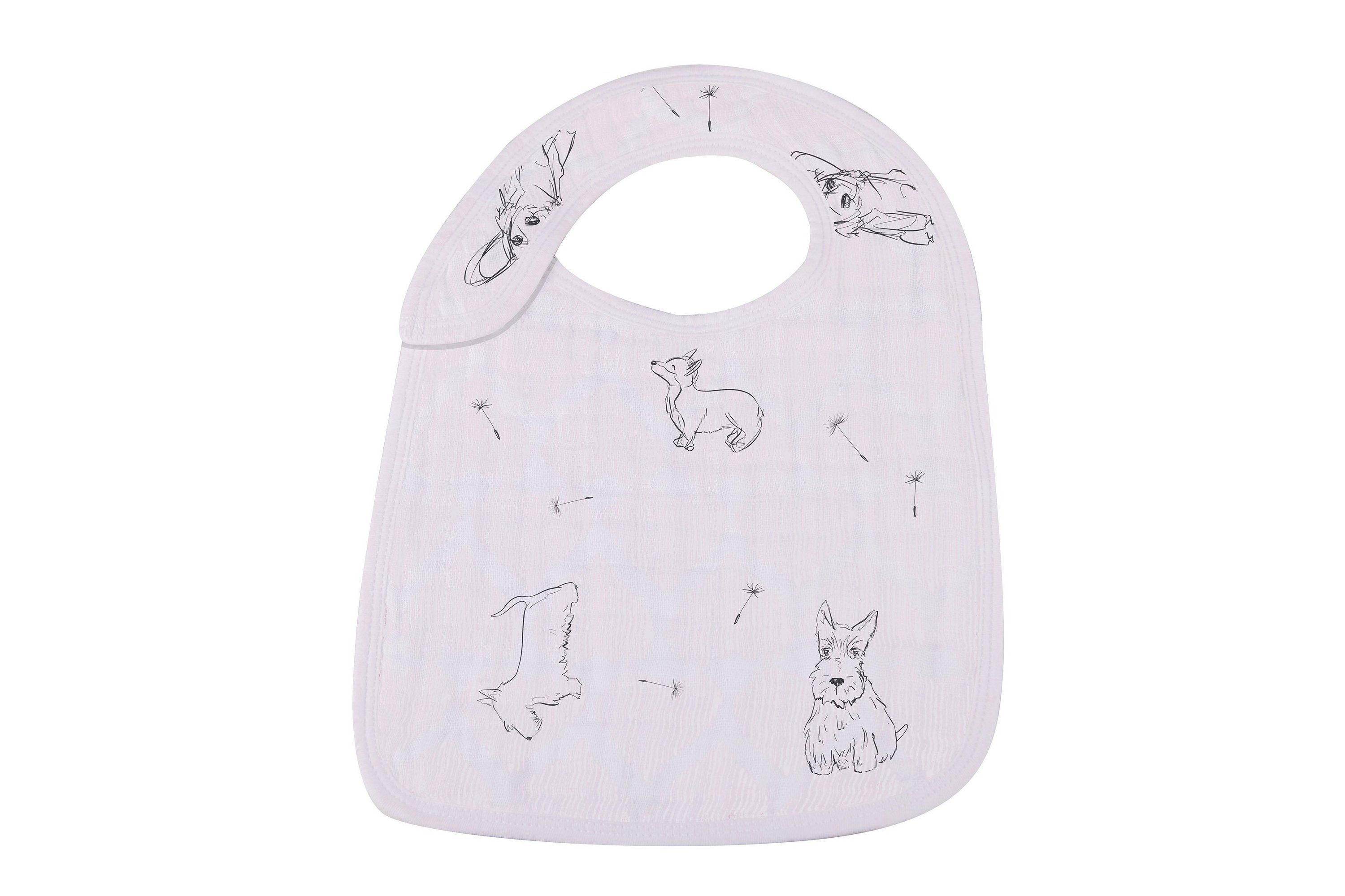 Dandelions Bamboo Muslin Snap Bibs 3PK featuring soft, absorbent fabric and three snap closures for a perfect fit.