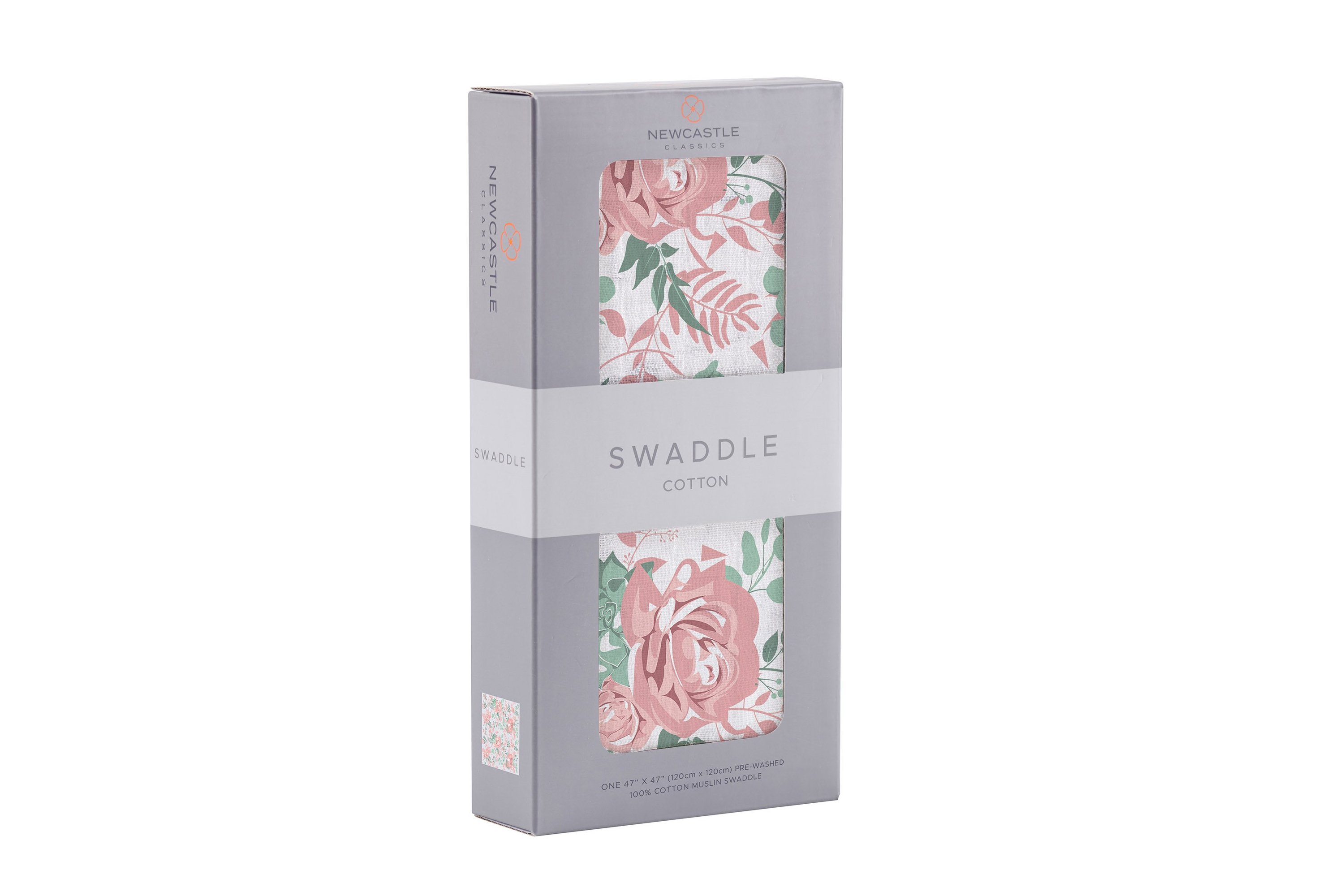 Desert Rose Swaddle made of soft, breathable 100% natural cotton muslin, featuring a beautiful floral design.