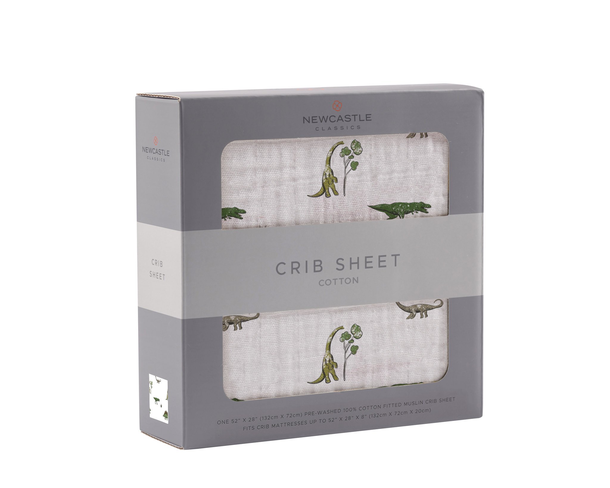 Dino Days Cotton Muslin Crib Sheet featuring playful dinosaur prints on soft, breathable fabric.