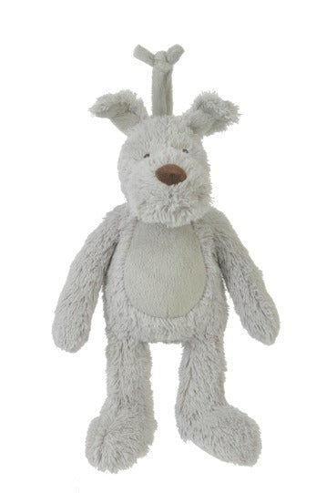 Dog Dean Musical Plush Animal by Happy Horse, soft plush toy with a tail that plays music when pulled, designed for cribs and strollers.