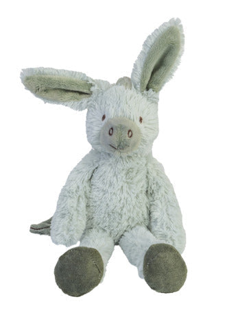 Cuddly plush donkey Diego by Happy Horse with fluffy body and embroidered eyes, perfect for hugging.