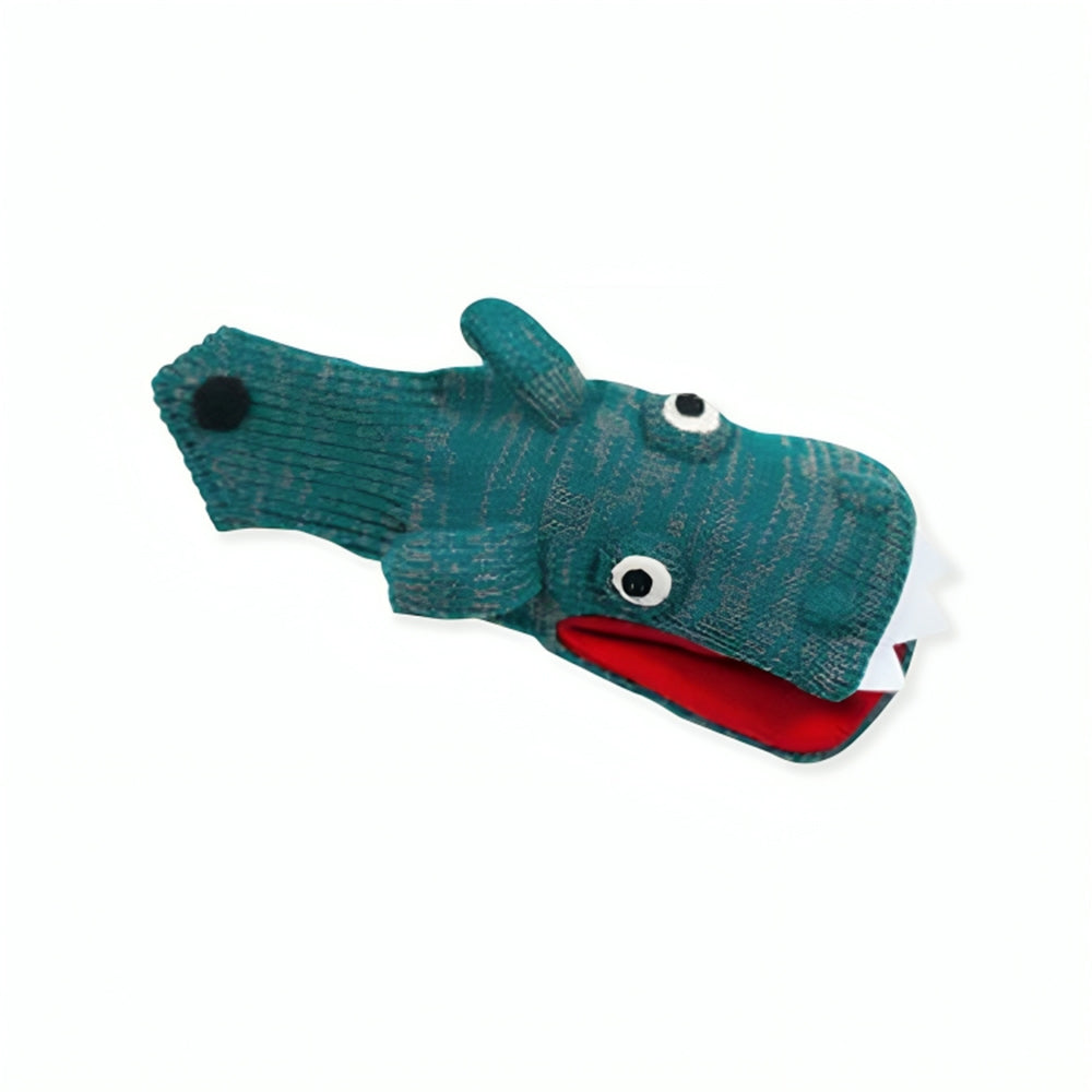 Kidorable Dragon Knight Mittens featuring puppet design with teeth and sword, perfect for imaginative play.