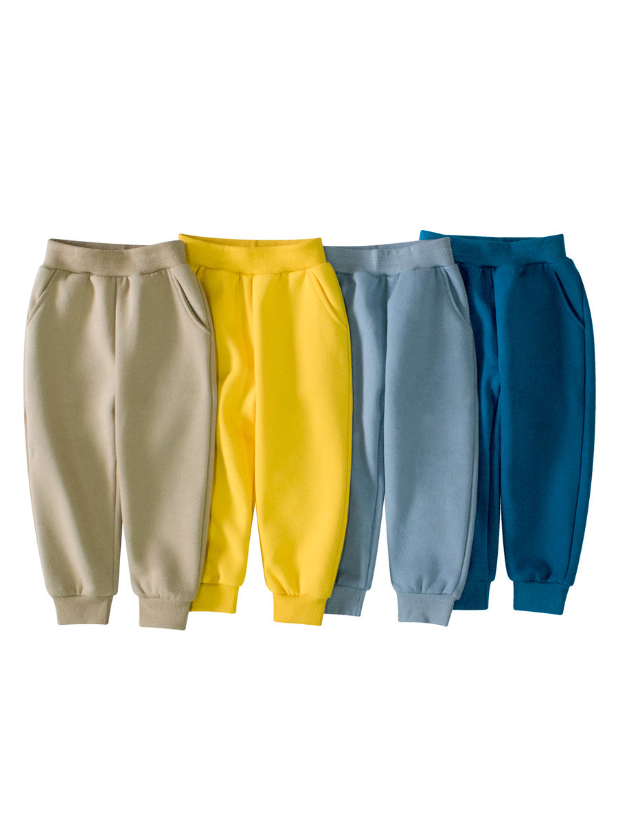 European and American children's spring boys' solid color pants in various colors, made from soft cotton, suitable for ages 2 to 10.