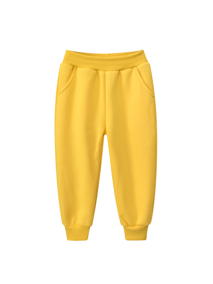 European and American children's spring boys' solid color pants in various colors, made from soft cotton, suitable for ages 2 to 10.