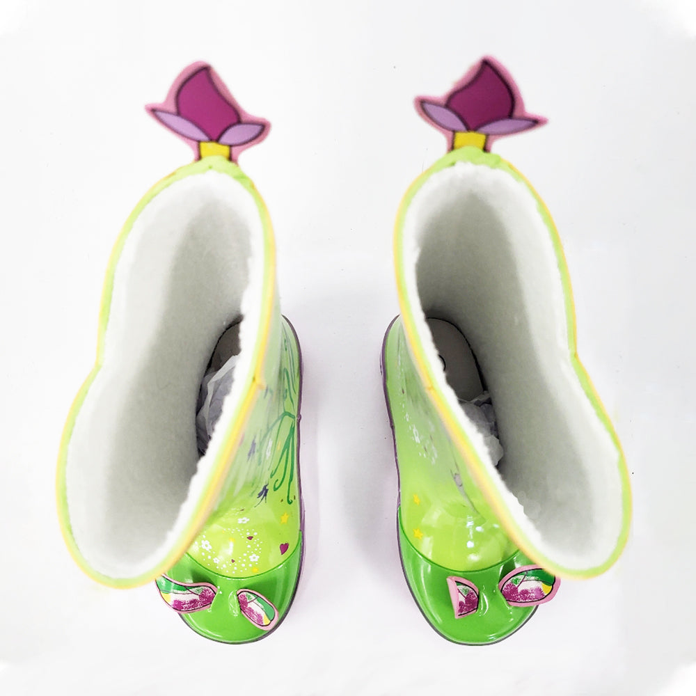 A pair of colorful Kidorable Fairy Rain Boots with flower design, perfect for children, displayed on a white background.