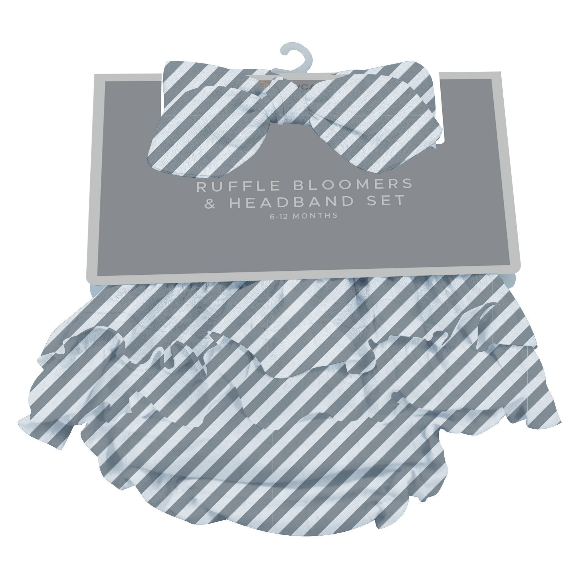 Finley Stripe Bamboo Bloomer Headband Set featuring soft bamboo fabric in stylish stripe design, suitable for infants aged 0-12 months.